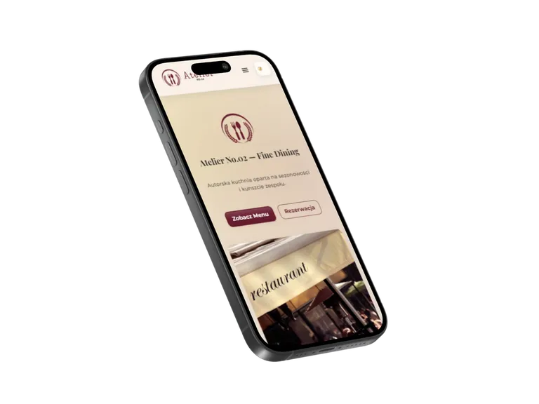 Mockup mobilny projektu Atelier No.02 prezentowany w widoku telefonu