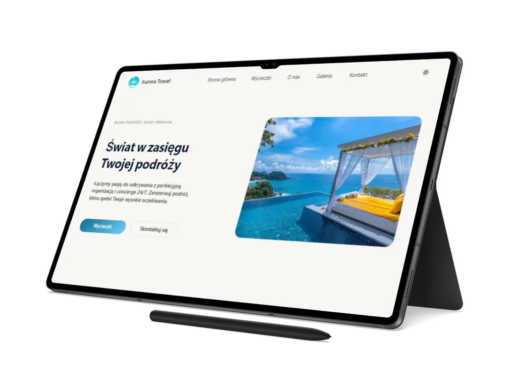 Mockup tabletowy projektu Aurora Travel prezentowany w widoku tabletu
