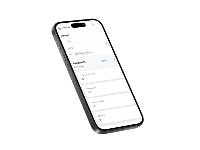 Tymczasowy mockup mobilny projektu FleetOps prezentowany w widoku telefonu