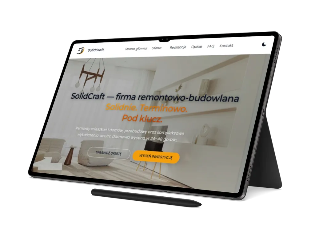 Mockup tabletowy projektu Solidcraft prezentowany w widoku tabletu