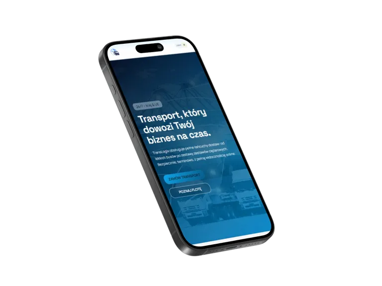 Tymczasowy mockup mobilny projektu TransLogix prezentowany w widoku telefonu